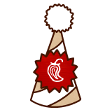 A line drawing of a Chipotle-themed birthday party hat with a Chipotle Rewards logo on it.